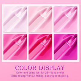 YSUVIN Semi-Permanent Nail Polish, 6 Colors Light Pink Fuchsia, Soak Off UV/LED DIY Nail Art Salon Manicure, 8ml