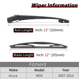 Replacement for Acura MDX 2007-2016, Rear Windshield Wiper Arm Blade Set - OTUAYAUTO Factory OEM Style 76720STXA01