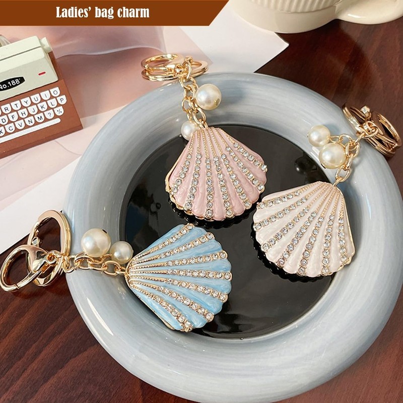 Rigral Keychain Bag Charm Shell Shell Key Ring Carabiner Glitter,