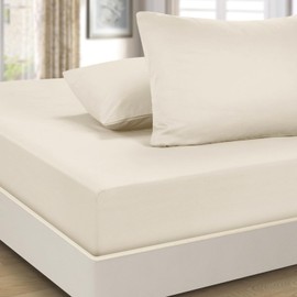 Imperial Rooms Fitted Sheet 40 Cm - Extra Deep Brushed Microfiber Bed Sheets Easy Care Soft Fitted Bed Sheet - Shrinkage and Fade Resistant (Cream, Double)