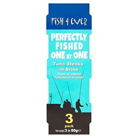 Fish 4 Ever Pole & Line Skipjack Tuna Steaks in Brine Triple Pack 3 x 80 g