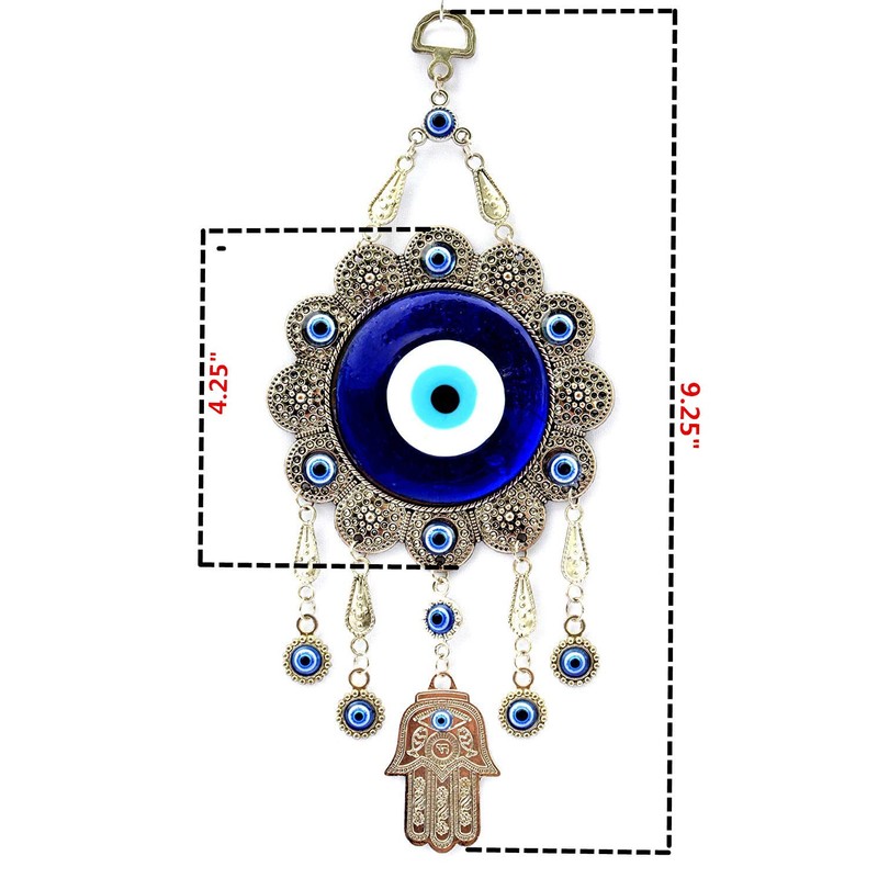 Blue Evil Eye with Hamsa Hand Protection Hanging Ornament (With