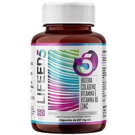 LIFEED Biotina, Colágeno Hidrolizado, Zinc y Vitaminas E y B5 | Multivitamínico Sin Gluten para Cuidado de Cabello, Piel y Uñas | Suplemento para Mujer y Hombre | Contiene 60 Cápsulas Tomar 1 al Día
