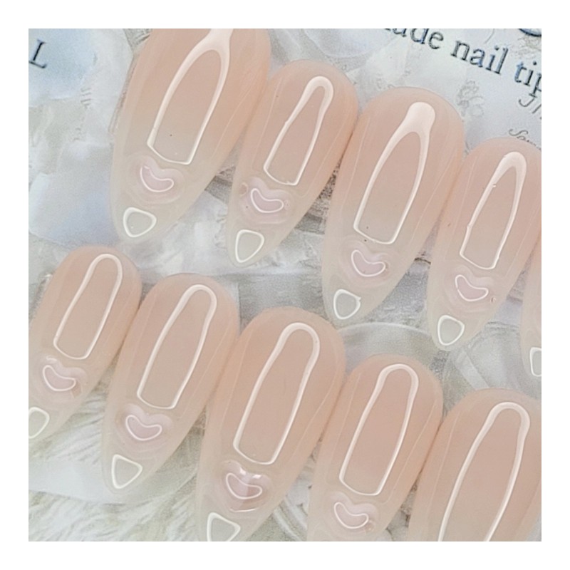 Baby Boomer Heart Handmade Nail Tips - Square S /