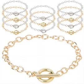 SUNNYCLUE 1 Box 12Pcs Toggle Clasp Link Bracelets Toggle Chain Bracelet Bulk Metal Alloy Gold Silver Round OT Lobster Clasps Bangle Chains for Jewellery Making DIY Findings Crafts Supplies Women Adult