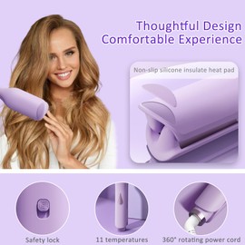 Rizador ondulado para mujer, 36 mm (1.41 pulgadas) con 11 niveles de temperatura ajustables, calentamiento rápido de 30 segundos, herramienta iónica para rizadores de cabello con apagado inteligente