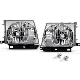 2Pcs Chrome Clear Headlight Assembly For 1997 1998 1999 2000 Toyota Tacoma Halogen Head Light Headlamp with Bulbs, Driver & Passenger Side Replace # TO2502120 TO2503120