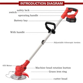 Weed Wacker Cordless Electric Brush Cutter Stringless Weed Eater with 2 Types Blades 2 Batteries Lightweight for Garden Yard Lawn Trimming/Pruning,1 Charger Red