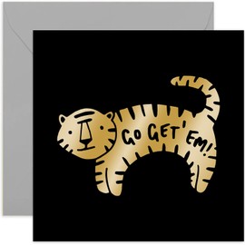 Old English Co. Go Get Em Tiger Card - Fun Good Luck Greeting Card For Men, Women, Children | For Friends and Family | Blank Inside & Envelope Included