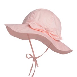 Baby Girl Sun Hat Baby Hats with Bows UPF 50+ Baby Beach Hat with Wide Brim Infant Hat Bucket Hat Summer Pink 6-12 Months