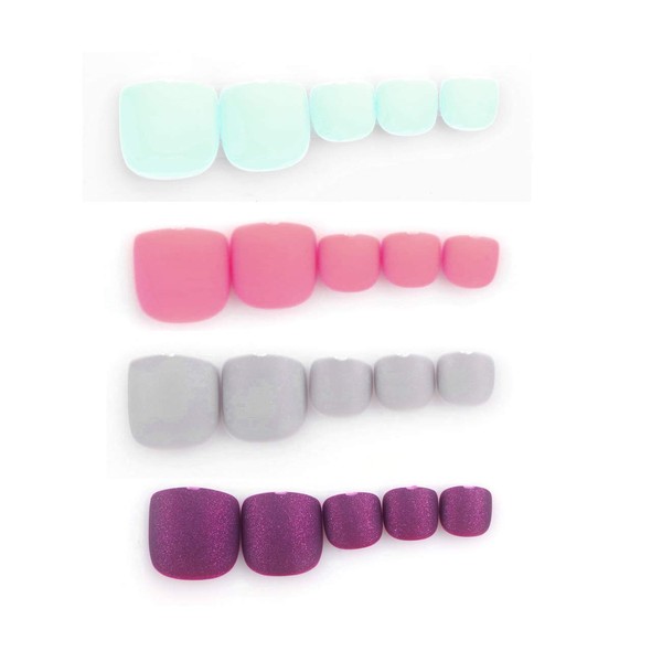 SIUSIO 96 Pieces False Toe Nails Colorful Square Acrylic Full Coverage Matte Toe Nails for Toenail Salons and DIY Glue Toenails for Women and Girls (Bean Paste)