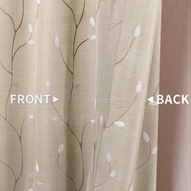 Topick Sheer Curtains for Bedroom Floral Embroidered Sheers for Living Room Embroidery Voile Grommet Top Window Curtain 2 Panels 63 Inches Beige