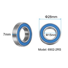 sourcing map Pack of 2 6902-2RS Deep Groove Ball Bearings, 15 x 28 x 7 mm, Rubber Sealed Bearings for TRX4 1/10 RC Cars Trucks, 3D Printers, P6 (ABEC 3)