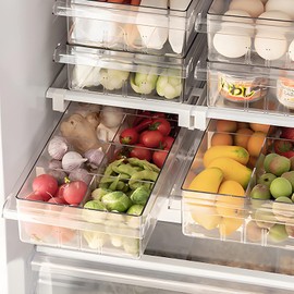 Pull Out Fridge Drawer Organizer Refrigerator Drawer Organizer - Pull Out Fridge Shelf Storage Box Organizer with Handle for Egg Fruit Vegetable (Clear, 8 compartments)