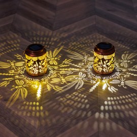 YELENEW 2 Pack Dragonfly Solar Lanterns Outdoor Waterproof 6.9" Metal Hanging Solar Lights Outdoor LED Light Dragonfly Decorative Lantern for Patio,Porch,Yard,Garden Decor,Birthday Gifts for Women Mom