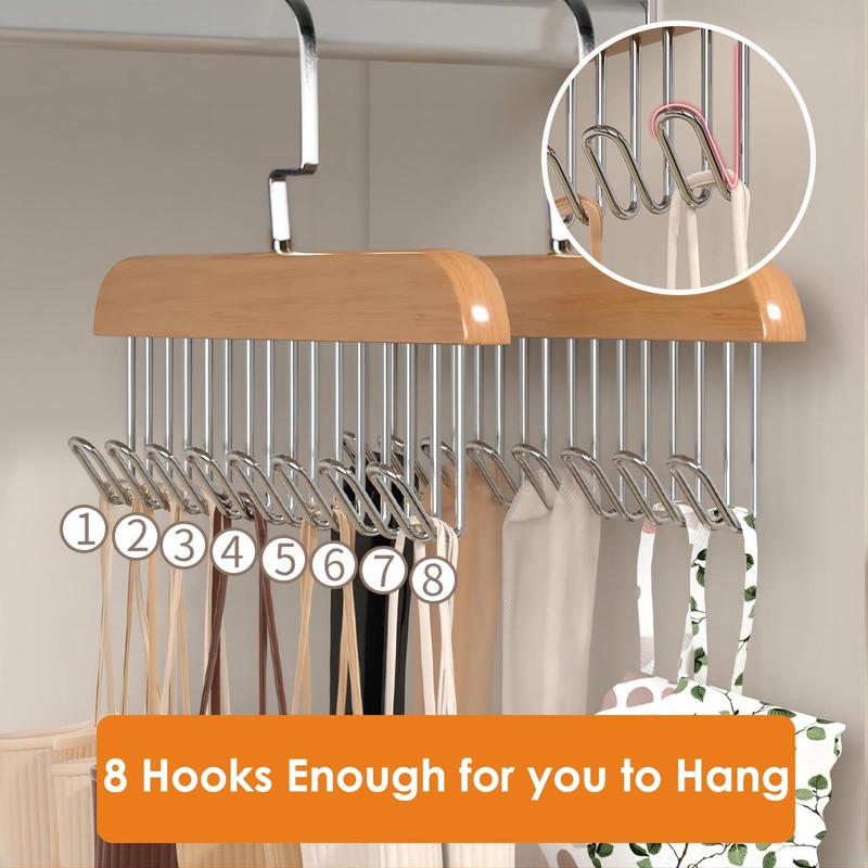 Belt Hanger for Closet,2 Pack Wooden Sturdy 8-Hook Belt Holder