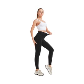 We Do Wie Du High-Waisted Compression Leggings - 75% Nylon, 25% Elastane, Ultimate Comfort & Support (US, Alpha, Large, Regular, Regular, Black)