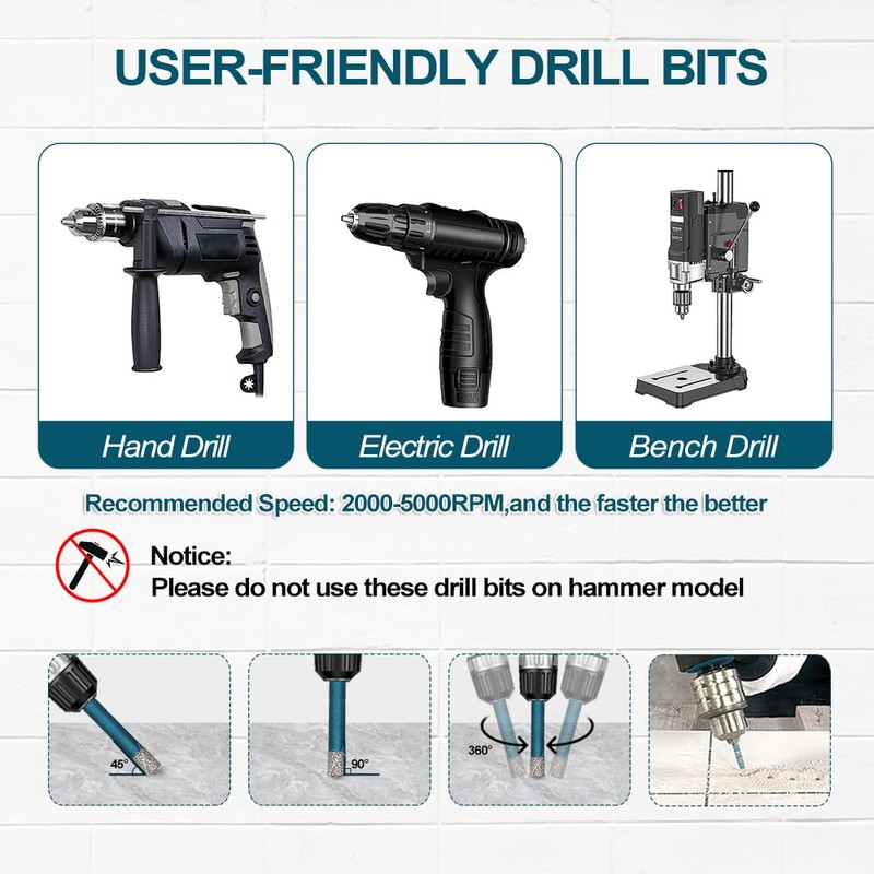 MINLAYCUT Tile Glass Drill Bits - 12PCS 3/16"-3/8" Diamond Drill