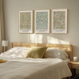 Framed William Morris Canvas Wall Art for Living Room - 3 Piece Large Vintage Sage Green Artwork for Walls Nature-Inspired Rustic Floral Botanical Picture Prints for Bedroom, Hallway, Home Office