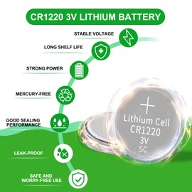 DURNERGY 3V Lithium Battery CR1220 5 Pack, Key Fob Battery CR1220 Lithium Coin Cell, CR1220 Watch Battery