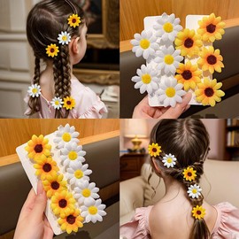 10PCS Sunflower Hair Clip Set Flower Hair Clips for Women Duck Bill Clips Cute Floral Hairclips Summer Beach Hairclip Bulk Yellow White Flower Hair Accessories for Women Small Duckbill Barrettes