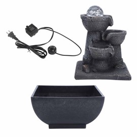 LED Illuminated Tabletop Waterfall Flowing Water Fountains with Ball for Home Office Feng Shui DecorationUS Plug 110V