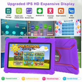 Contixo 7 inch Kids Tablet - V8 Tablet for Kids and Sleeve Bag Bundle, Age 3-7, Learning Tablet for Children with Teacher's Approved Apps, 32GB, Android 11, Parental Controls - Purple (Girls)