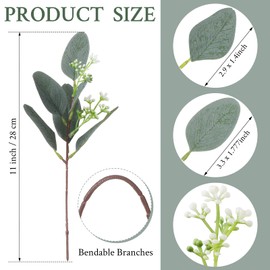 Janinka 90 Pcs Mixed Eucalyptus Leaves Stems Bulk Artificial Eucalyptus Leaves with White Seeds Artificial Silver Dollar Sprays Faux Oval for Floral Wreath Bouquets Wedding Greenery Decoration
