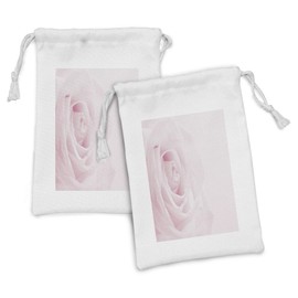 Ambesonne Rose Fabric Pouch Set of 2, Pink Rose Close up with Soft Blur Focus Fresh Fragile Fragrance Smell Valentine's Day, Small Drawstring Bag for Toiletries Masks and Favors, 9" x 6", Pale Pink