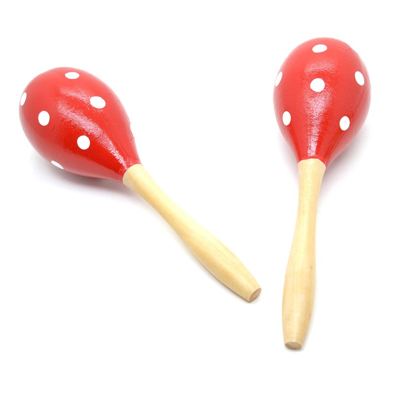 Maracas 1 Pair, Red and White, Spanish Maracas Red Polka