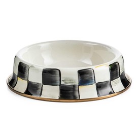 MACKENZIE-CHILDS Pet Bowl, Cute Cat and Dog Bowl for Food and Water, Black-and-White Courtly Check, Small