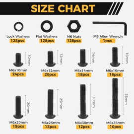 Homwin 512Pcs M6 Bolts and Nuts Kit, M6x10/12/14/16/20/25/30/35mm Button Head Hex Socket Cap Screws 12.9 Grade Alloy Steel Bolt Nut Washer Assortment Black Galvanized