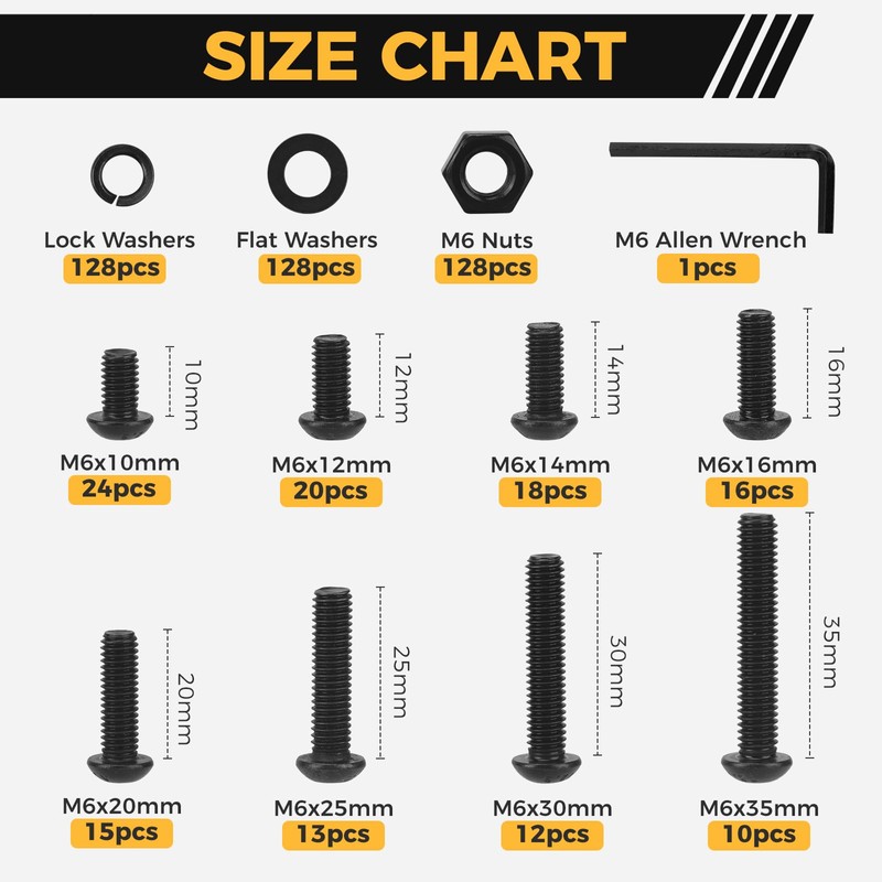 Homwin 512Pcs M6 Bolts and Nuts Kit, M6x10/12/14/16/20/25/30/35mm Button Head