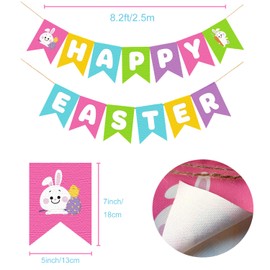 Adurself Happy Easter Burlap Look Fabric Banner, Pre-Assembled Canvas “HAPPY EASTER” Bunting Garland for Spring Party Decor, Easter Egg Hunt, Home, Classroom & Office