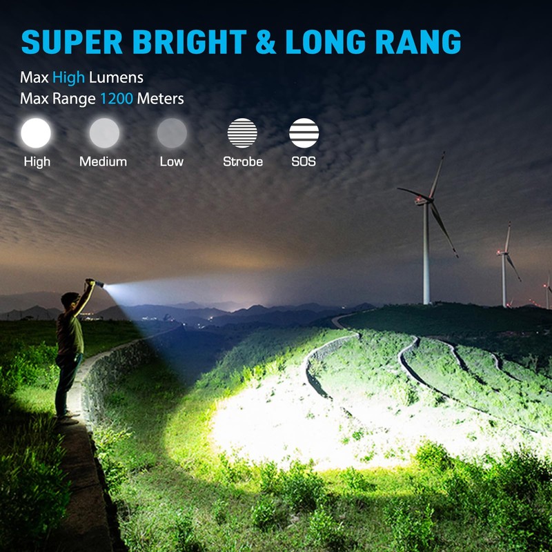 Sinvimes Rechargeable Flashlights High Lumens, LED Powerful Super Bright Flash