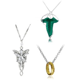 JinYu 3 Set Green Tree Leaf Enamel Pins Brooch Pendant Necklace Engraved Gold Tone The Ring Pendant Necklace for Fans Cosplay Costume Jewelry