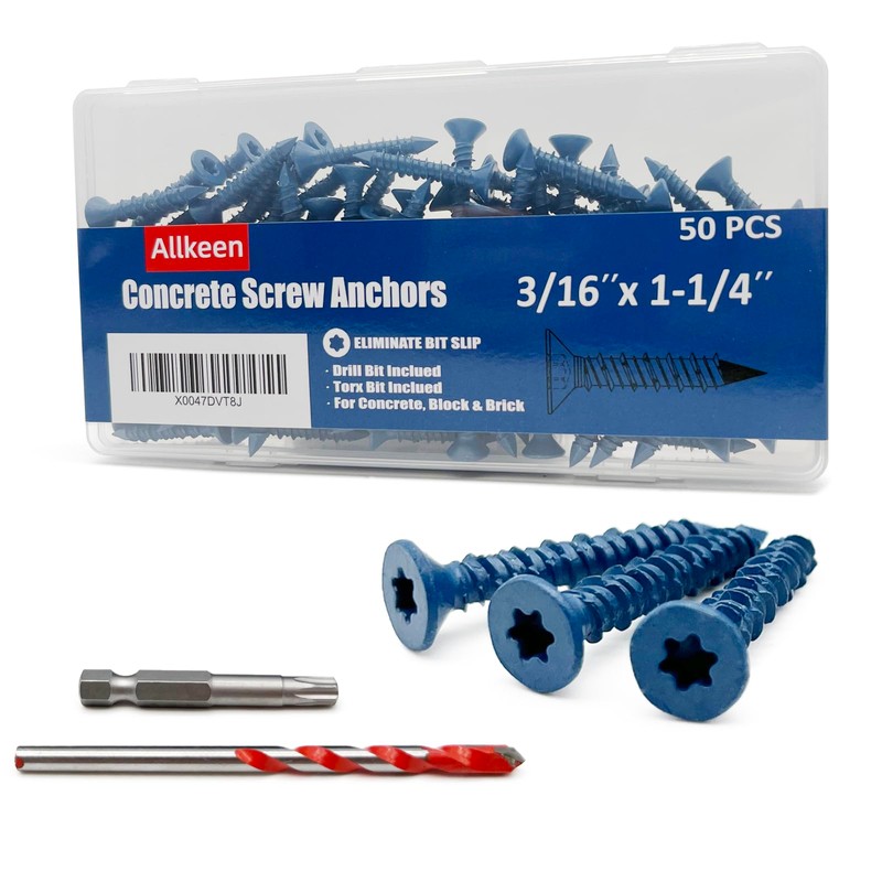 Allkeen 3/16" x 1-1/4" Torx Head Concrete Screws for Anchoring