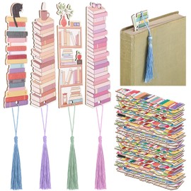 Kolldenn 60 Pcs Bookshelf Wooden Bookmarks for Book Lovers Wood Bookmarks with Tassel Bulk Retro Bookmarks for Reading Men Women Teacher Student Gifts Birthday Book Club Party Favors 15 Designs