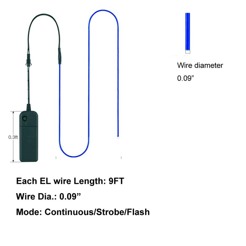 MaxLax EL Wire 5 Pack, 9ft Neon Light Wire Noise