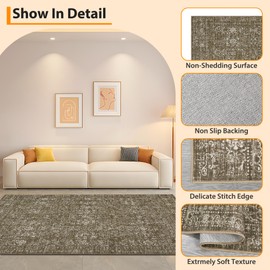 MilleLoom Area Rug 6x9 Washable Rug Vintage Rustic Rug Living Room Rug Solid Distressed Rug Neutral Rug Bedroom Rug Retro Accent Throw Rug for Office Dining Room Nursery Living Room Dining Room Brown