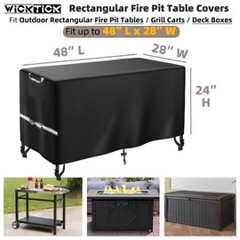 WICKTICK Rectangular Gas Fire Pit Table Cover 48 x 28 inch, Waterproof 600D Heavy Duty Fire Table Cover for 45-48 inch Patio Propane Firepit Tables