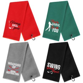 4 Pcs Funny Golf Towel Embroidered Golf Towels for Golf Bags with Clip Golf Gifts for Men Women Birthday Gifts for Golf Fan, Retirement Gift 24 x 16 Inch (Bright Style)