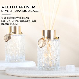 TRIFOLIC 4Pcs Reed Diffuser Set with Metal Golden Decoration, 4.2oz Empty Reed Diffuser Bottles with 20Pcs Reed Diffuser Sticks, Unique Design Bottles for Home and Office(Cylinder)