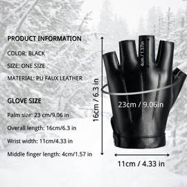 LUFFLOK Fingerless Gloves for Men and Women, PU Faux Leather Fingerless Gloves, Half Finger Gloves, Winter Warm Gloves, Thermal Gloves, Gloves Without Fingertips, black
