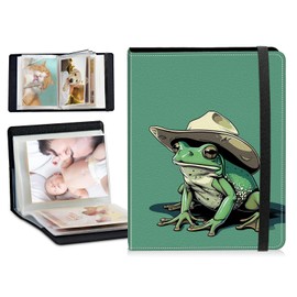 Small Photo Album 4x6 Shows 120 Photos, Green Frog PU Leather Mini Picture Binder Albums Photo Books with 60 Sleeves, Photo Protector w/Elastic Band for Family Wedding Baby Pets