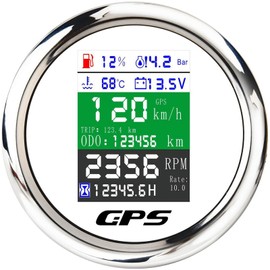6-in-1 GPS Speedometer 3-3/8" 85mm MAIMEIMI Multi-Functional Adjustable Tachometer Voltmeter Fuel Level Water Temp Oil Pressure with Alarm for Car Boat Marine 9-32V White