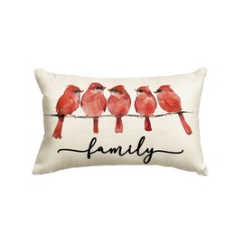 AVOIN colorlife Home Sweet Home Redbird Family Watercolor Throw Pillow Covers, 12 x 20 Inch Red Northern Cardinal Cushion Case Decoration for Sofa Couch