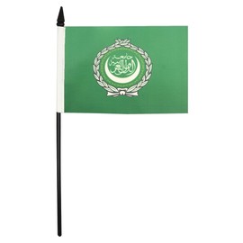 League of Arab States Table Flag 5'' x 8'' - Arab League Desk Flag 21 x 14 cm - Black plastic stick and base - AZ FLAG