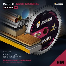 AMBOSS WERKZEUGE HM Circular Saw Blade, 190 x 30/20, Z60, Flat Teeth with Interchangeable Chamfer for Multi-Fine Cutting, 190 mm, Reducing Ring 20/30 mm, for Bosch GKS 190, GKS 65, Metabo KS66 DWE