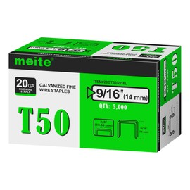 meite T50 Staples, 9/16 Inch Heavy Duty Staples for Staple Gun, Galvanized 20 Gauge 3/8 Inch Crown Staple for Upholstery, Construction, Furniture (1 Case)